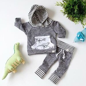 Gupgi Dinosaur Hoodie Outfit Cat & Jack Jean Shorts 6 -12 Months Striped